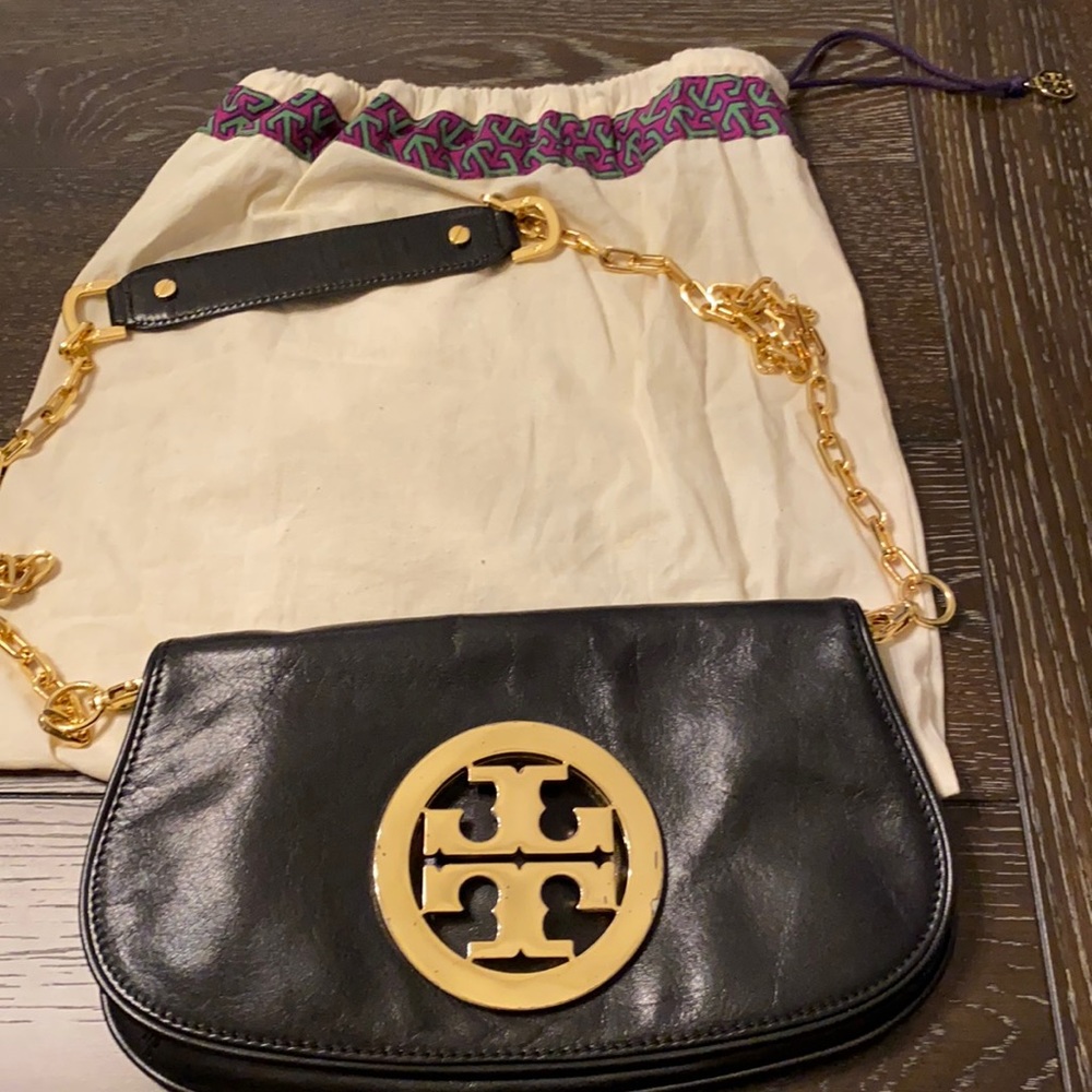Tory Burch black and gold clutch